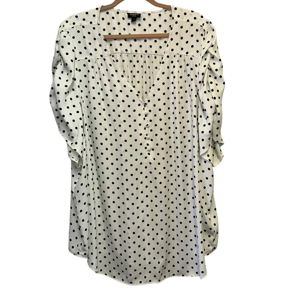 Torrid Size 5 Polka Dot Blouse Plus Size 5X‎ Ruched Sleeve Top